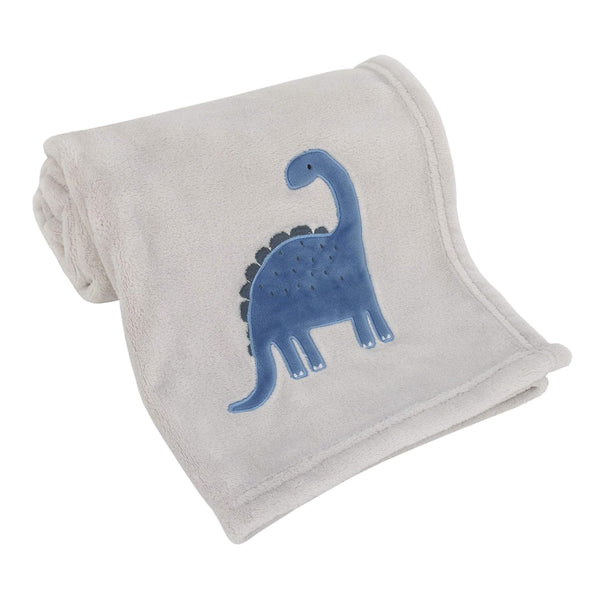 Carter's Dino Adventure Super Soft Gray & Blue Coral Fleece Baby Blanket,