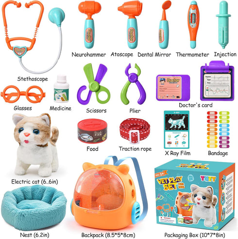 17PCS 3 4 5 6 7 8 Playset TUZT Interactive Cat Toys for Kids, Toys for Year Old Girls Kids Boys, Walking & Meowing Cat