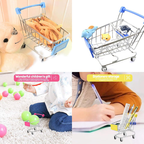SKYCOOOOL 3 Pcs Mini Shopping Cart, Colorful Metal Shopping Cart Toy Mini Shopping Handcart Mode Tiny Ulitily Trolley