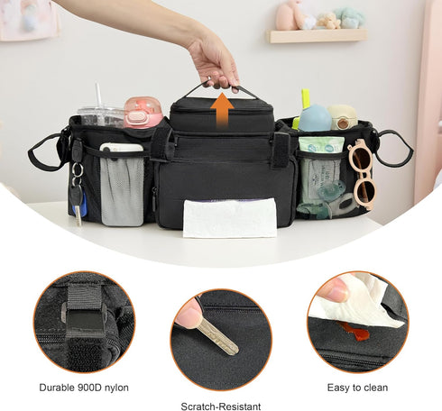 OVNTHYK GT2, 2 Double Stroller Organizer for Bob Duallie and Baby Jogger City Mini Double Jogging Stroller Caddy