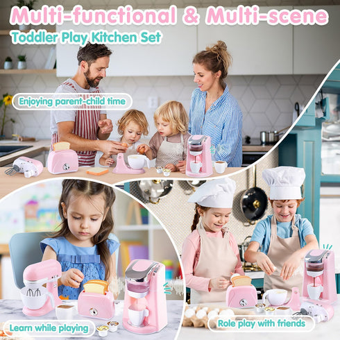 Playset Sets 2 3 4 5 6 7 Play Kitchen Appliances Toys - Kids Kitchen Accessories, Pretend Play Toy with Coffee Maker