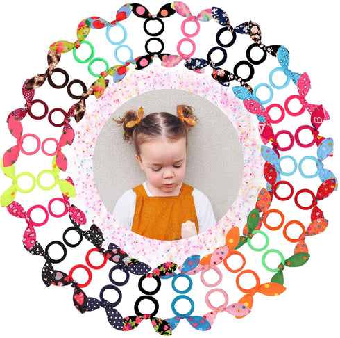 50pcs Children Hair Ties + 200pcs Rubber Bands, Cute Toddler Rabbit Ear Hair Ties, Seamless No Crease Ponytail Holders