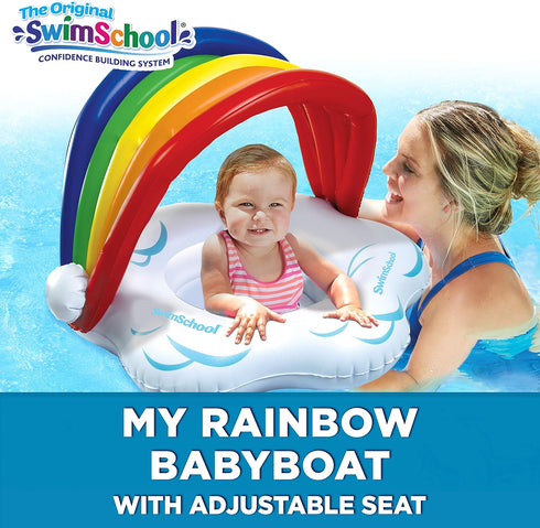 SwimSchool 6-18 Rainbow Babys First Pool Float - Months - Novelty Baby Boat with Adjustable Seat - Rainbow