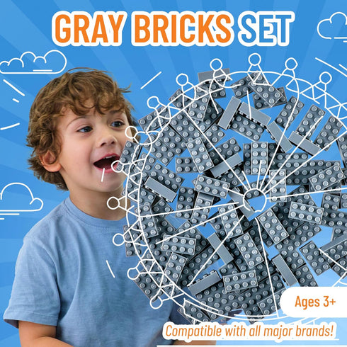 Strictly Briks Classic Brick Starter Kit - 96 Gray 2x4 Stud Pieces - Creative Building Set for Ages 3+
