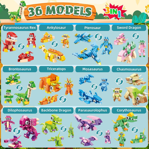 12 Packs 417 Set LINAYE Dinosaur Party Favors for Kids - PCS Mini Dinosaur Building Blocks Toys for Boys Kids Easter