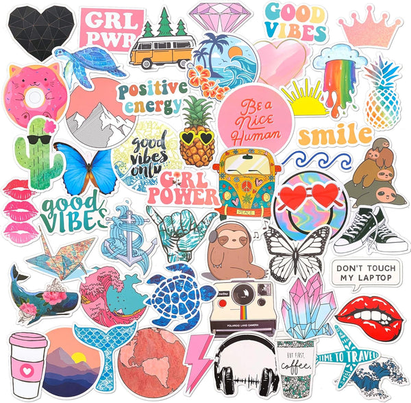ARTIVO Cute Stickers for Water Bottle, 50 Pack Aesthetic VSCO Waterproof Vinyl Decals for Teens Girls