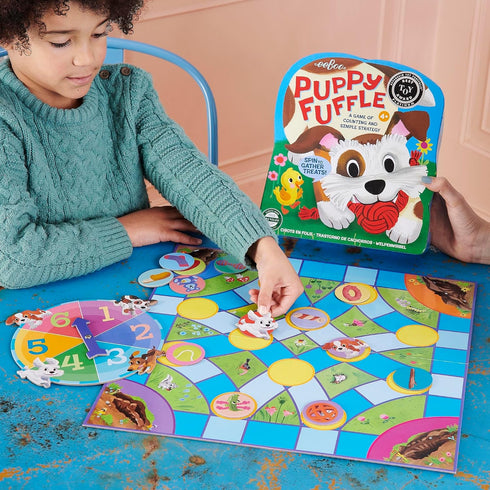 eeBoo Puppy Fuffle Game, Counting & Simple Strategy, Kids Spinner Board Game, Ages 4+, 2-4 Players
