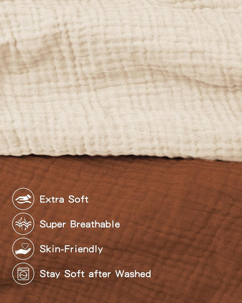 Pro Goleem Muslin Changing Pad Cover for Boys and Girls, Soft Breathable Fitted Cotton Diaper Changing Table Pad Sheets, Neutral, 2 Pack (Brown&Beige)