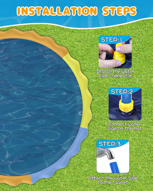 124in 0.5mm Summer Instraella Splash Pad for Kids and Dogs, Non-Slip Sprinkler Mat Thickened Durable and Foldable Large