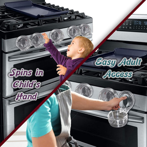 6 Pack Clear Stove Knob Safety Covers - Child Proof Lock for Oven/Stove Top/Gas Range - Baby/Toddler Kitchen Safety