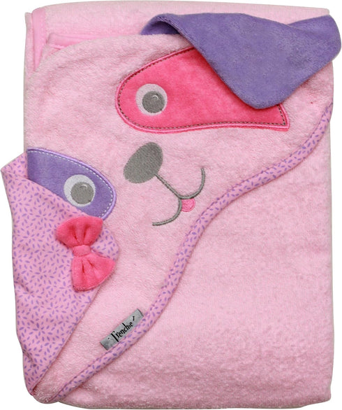Frenchie Mini Couture Baby Infant Hooded Towel, Pink Dog, 100% Cotton Woven Terry, 40" x
