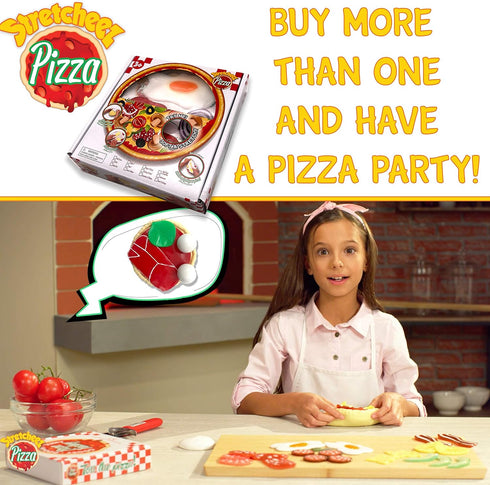 Sets Stretcheez Pizza - Play Food for Kids - Stretchy Pretend Food & Toppings - Mix & Match - Collect Them All - Works
