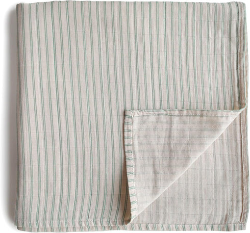 mushie Muslin Baby Swaddle Blanket - 100% Organic Cotton (Sage Stripe)