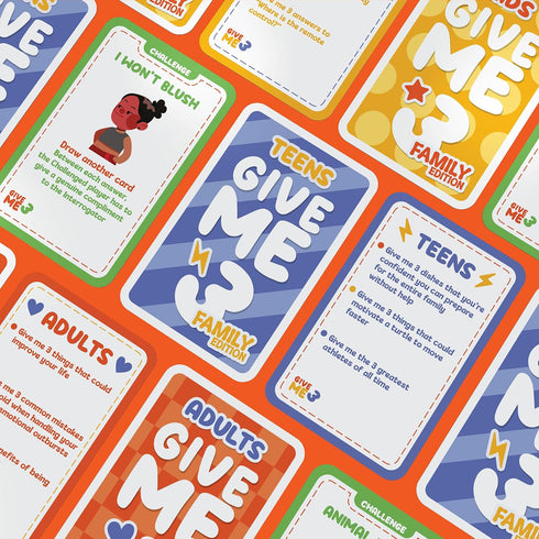 GIVE ME 3 Family Game, Fast Paced Hilarious Party Game, 10 Second Rule for Kids, Teens, and Adults
