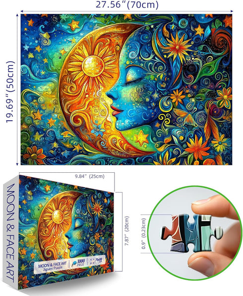 1000 1000 (27.5"x19.6") Moon Puzzles for Adults Pieces Blue Girl Face Art Flowers Puzzle for Adults Jigsaw Puzzles