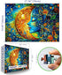 1000 1000 (27.5"x19.6") Moon Puzzles for Adults Pieces Blue Girl Face Art Flowers Puzzle for Adults Jigsaw Puzzles
