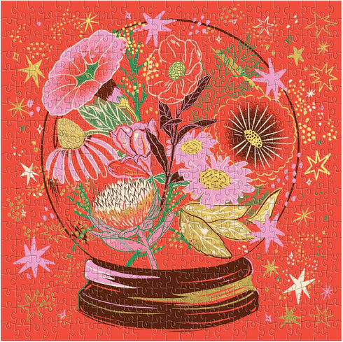 Galison 500 Piece Foil Jigsaw Puzzle - Crystal Flower Ball - Beautiful Artwork of Blooms