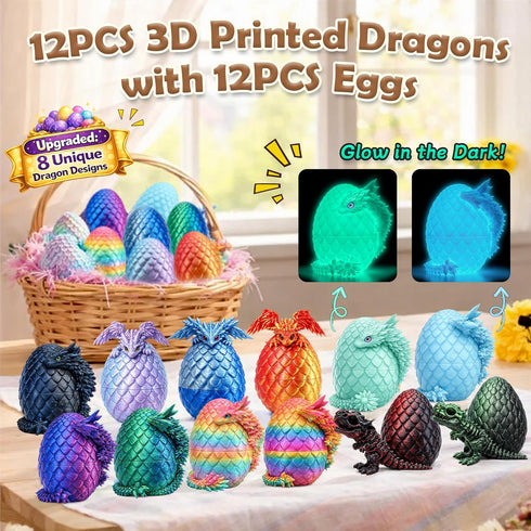 Rubypop 12Pack 3D 3D Printed Dragon Eggs with Dragon Inside, Fantasy Collectible Print Animals Toys Party Favor Gifts