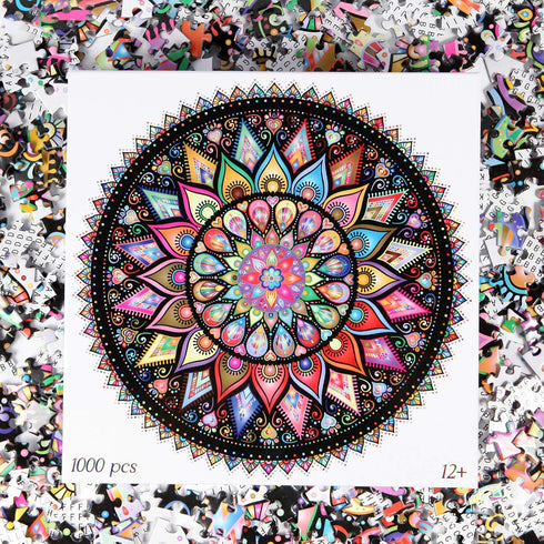 Bgraamiens Puzzle - Geometric Colorful Mandala - 1000 Pieces Creative Round Blue Board Jigsaw