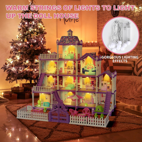 OCTERIC ,13 2 3 4 5 6 7 8 9 10 Doll House for Girls Rooms Doll House with Dolls, Lights, Puppies ,Furnitures