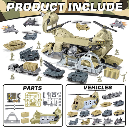 Set, XDUOYJOY Military Helicopter Toys Army Airplane Toys with Vehicles, Trucks, Tanks, Fighter Jets, Plane, Aircraft