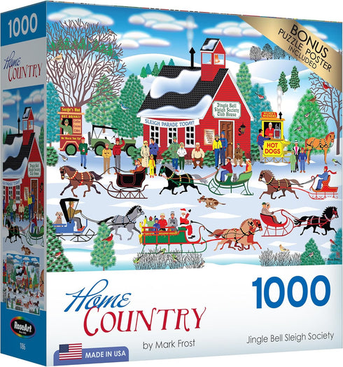 RoseArt - Home Country - Jingle Bell Sleigh Society - 1000 Piece Jigsaw Puzzle for Adults