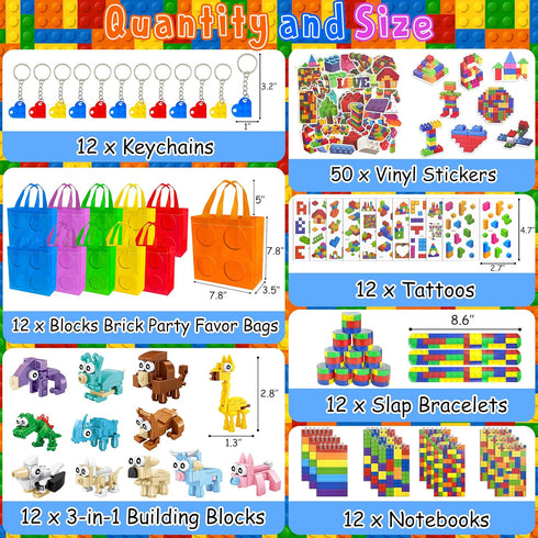 12 Packs 122 LINAYE Building Blocks Party Favors - Pcs Birthday Party Favors Supplies with Goodie Bags, Animals