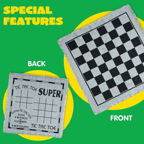 3-in-1 Vintage Giant Checkers and Tic Tac Toe Game with Reversible Mat, 24 Chips for Family Fun