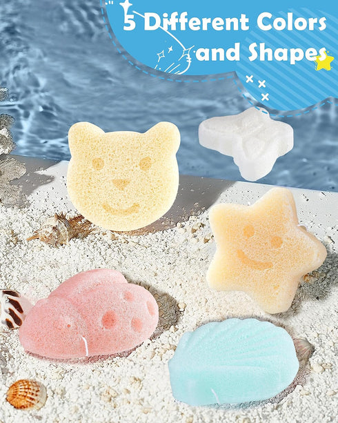 Konjac Baby Sponge for Bathing, 5Pcs Natural Cute Shapes, Plant-Based, Extra Soft Bath Sponges for Infants