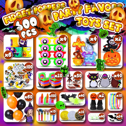 600+pcs Pack Halloween Party Favors for Kids Fidget Toys Bulk Prize Boxes Treasure Box Goodie Bag Stuffers Carnival
