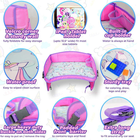 ecoZen Lifestyle Kids Travel Tray for Car, Toddler Lap Desk Organizer for Airplane, Pink Car Seat Tray for Kids Travel