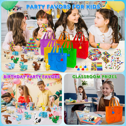 12 Packs 122 LINAYE Building Blocks Party Favors - Pcs Birthday Party Favors Supplies with Goodie Bags, Animals