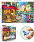 500 Sunset, Back(23" 15") Paris Street Piece Jigsaw Puzzle for Adults & Seniors, Eiffel Tower Cafe Scene Romantic