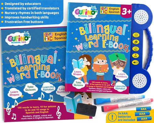 GUFINO Learning Toys for 4 Year Old - Interactive English & Spanish Workbook to Boost Language Development & Cognitive