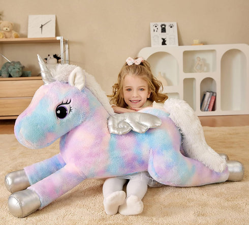 EARTHSOUND Giant Unicorn Plush Toy, Jumbo 43" Winged Unicorn, Cute Huge Fluffy Fat Plushie, Gifts for Kid