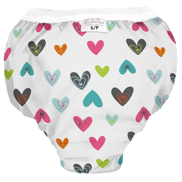 Kushies Baby Waterproof Training Pant - White Doodle Hearts, Small (22-29 Pounds)