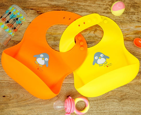 NatureBond Silicone Baby Bibs, Easily Wipe Clean with Waterproof Pouch, 2 PCs