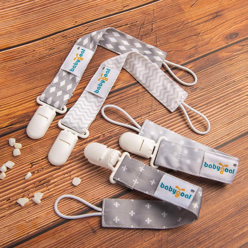 Babygoal Neutral Pacifier Clips, 4 Pack Binky Paci Holder and Leash for Most Pacifiers, Teethers, and Toys