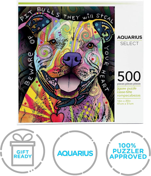 AQUARIUS - Dean Russo Beware Pit Bull - 500 Piece Jigsaw Puzzle