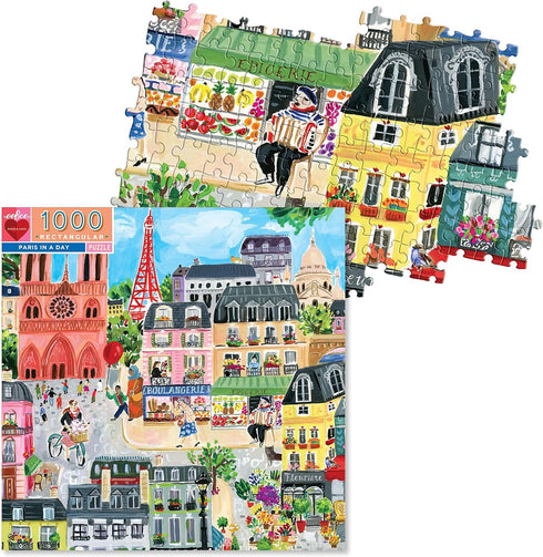 eeBoo 1000 Piece Rectangular Jigsaw Puzzle - Piece and Love Paris in a Day, Glossy, Sturdy, Minimal Dust
