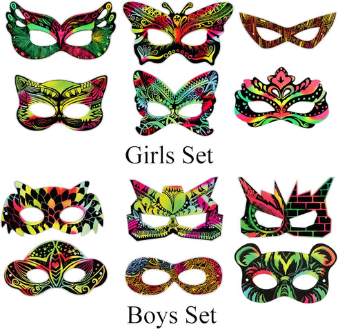 24 Sets Superhero Masks Rainbow Scratch Paper Art - Creative Classroom Arts and Crafts for Kids, Fun Party Favors