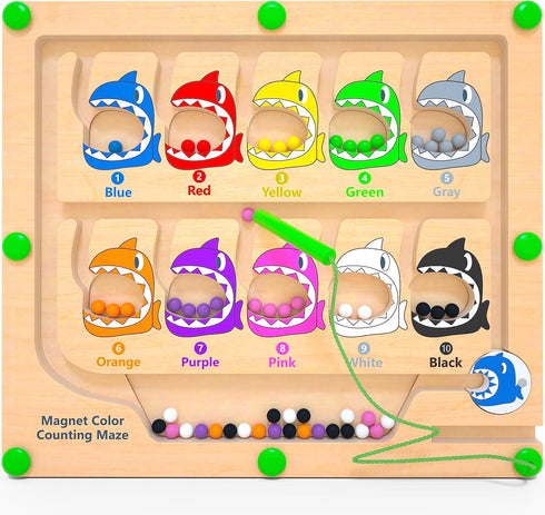 Magnetic Color & Number Maze - Montessori Counting Matching Toys, Wooden Magnet Maze for Toddler Learning