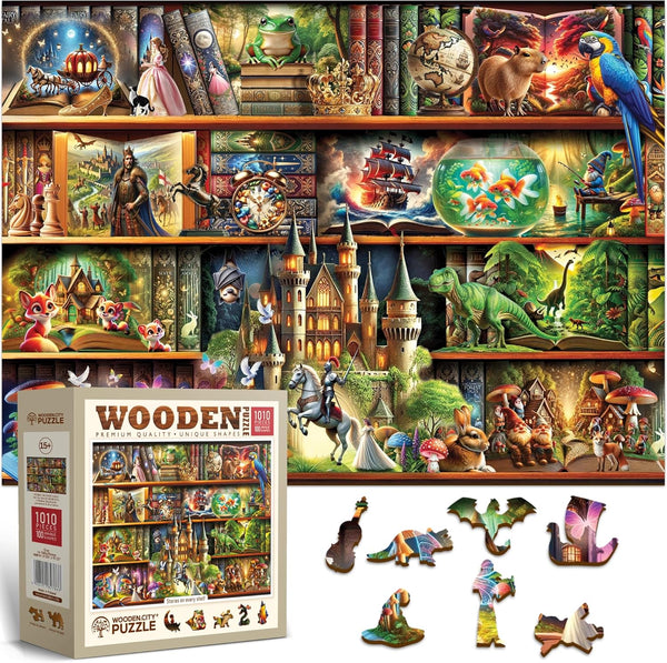 WOODEN.CITY Wooden Puzzles for Adults 1000 Pieces - Stories on Every Shelf