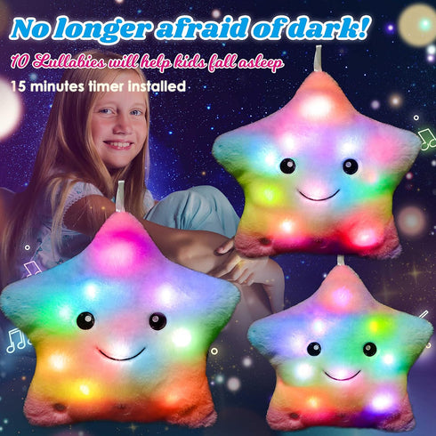 13" Cuteoy Musical Rainbow Star Plush Pillow Glowing Twinkle Night Light Stuffed Animal LED Toys Adjustable Volume
