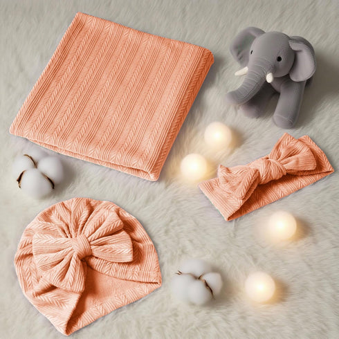 Set Golener Muslin Swaddle Blankets - Sleepea Swaddle with Bow Headbands, Hats and Newborn Name Announcement Card