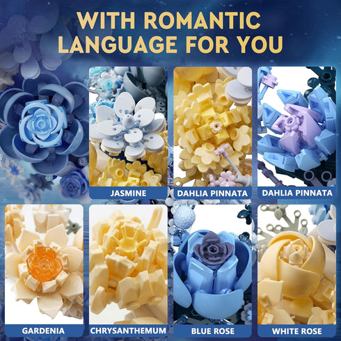 Set, Blue Moon Flower Building Botanical Collection Crescent-Shaped Artificial Flowers Building Blocks Kit Compatible