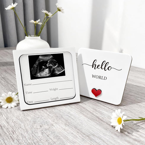 Wooden Pregnancy Announcement Ivory White, Writeable Creative Ultrasound Photo Frame Wooden Keepsake Box, Baby Birth