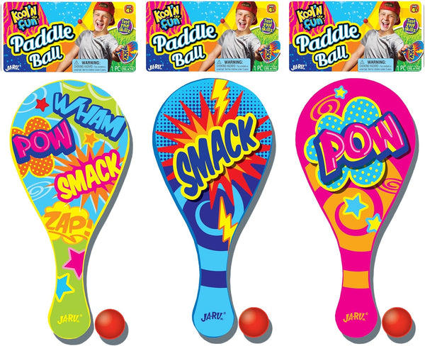 Kool N' Fun Plastic Paddle Ball with String Attached, 12 Paddles, Classic Retro Indoor and Outdoor Game Set