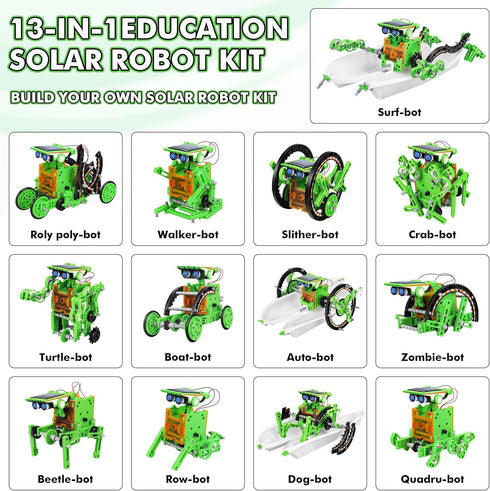 13-in-1 8-12, Set 8 9 10 11 12 STEM Education Solar Power Robots Toys for Boys Age Educational Toy Science Kits