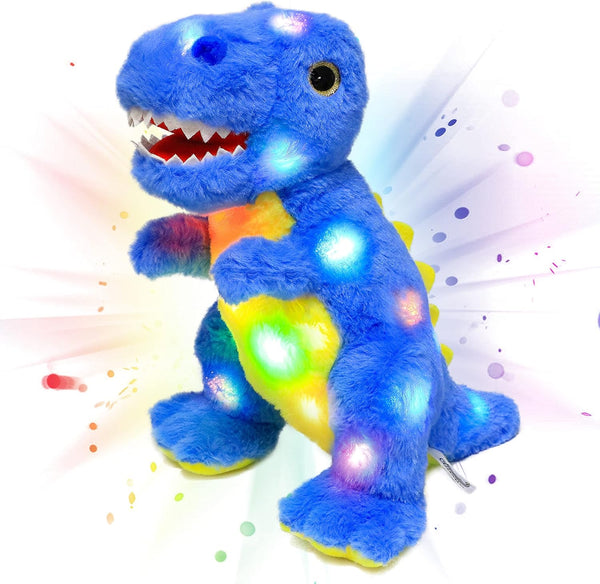 Cuteoy Light-up Plush Blue Dinosaur LED Stuffed Animal, T-Rex Plushies Toy Gifts for Kids Toddler Girls, 12.5"